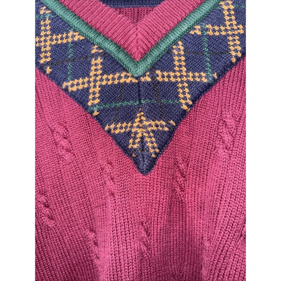 Vintage GANT Sweater Mens Large Hand Framed Cable Knit Cricket 90s V Neck Maroon - Picture 2 of 7